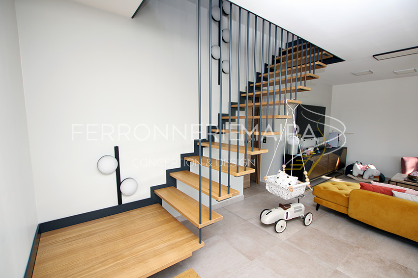 Escalier design contemporain bois métal isère (38)