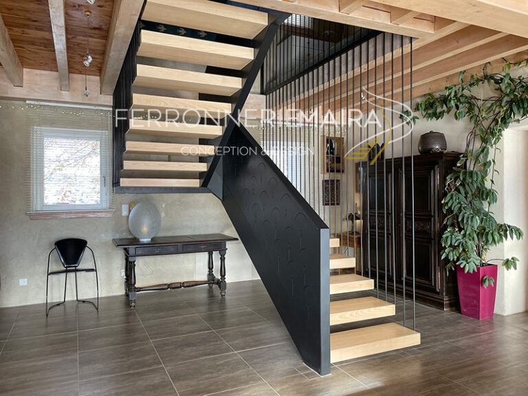 Escalier en bois et métal de luxe - Ferronnerie Maira